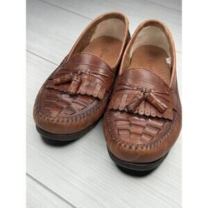 Earth Shoe Dale‎ Mens 10 D Brown Woven Leather Kiltie Tassel Loafers Old Money